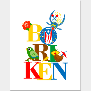 Puerto Rico Boriken Flag Flower Parrot Pina Colada Vejigante Posters and Art